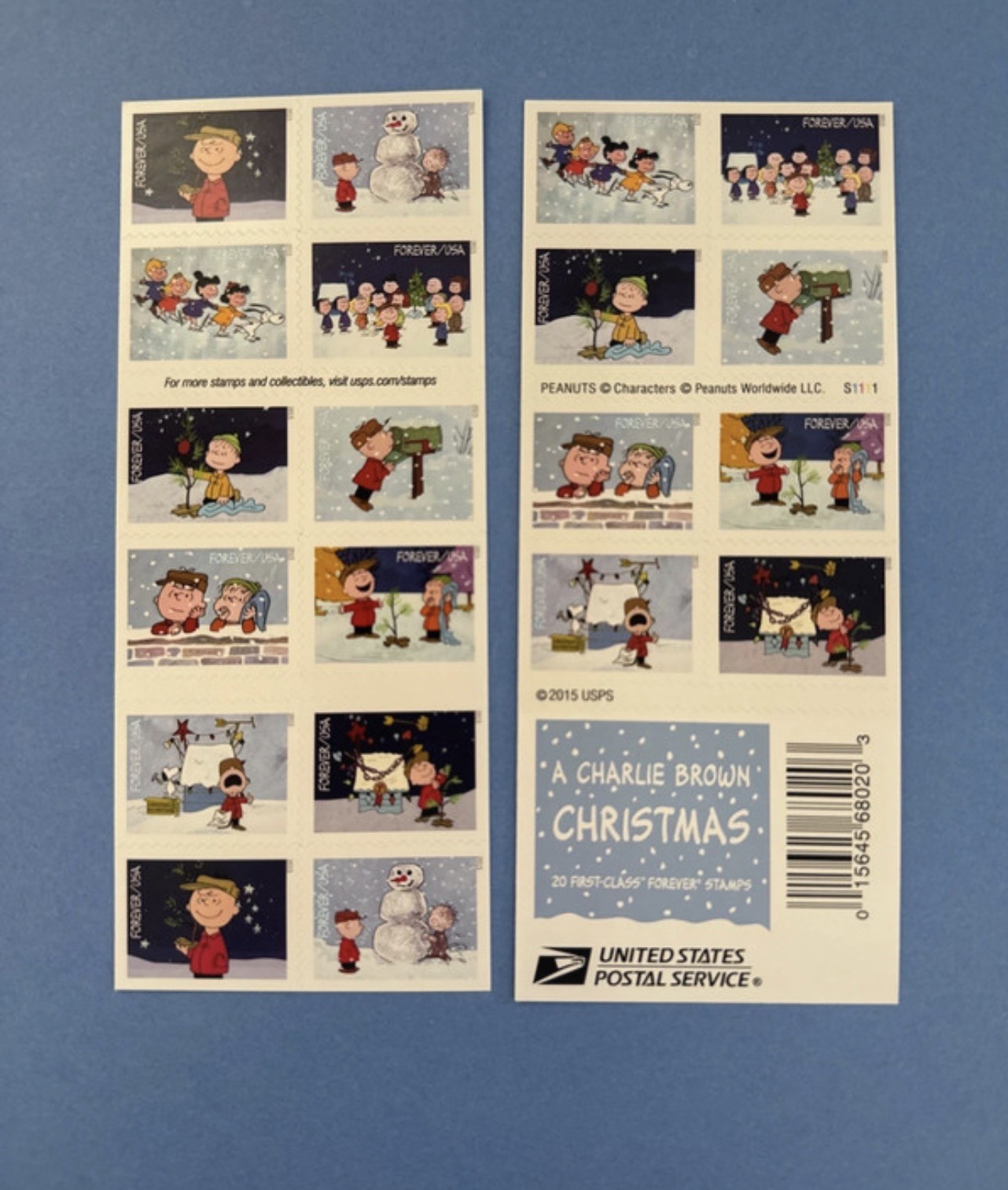 Peanuts Charlie Brown Christmas USPS Forever Stamps Sheet  of 20 Stamps