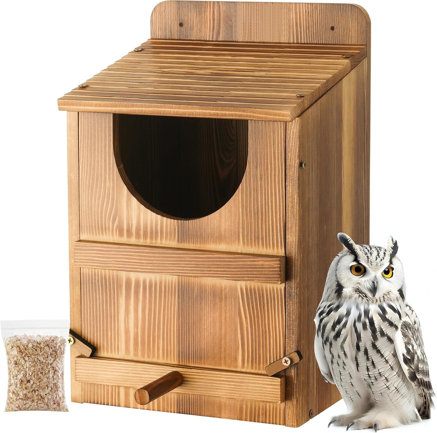 Owl House, Barn Owl Nesting Box with Bird Stand and Wood Shavings, Large Wooden