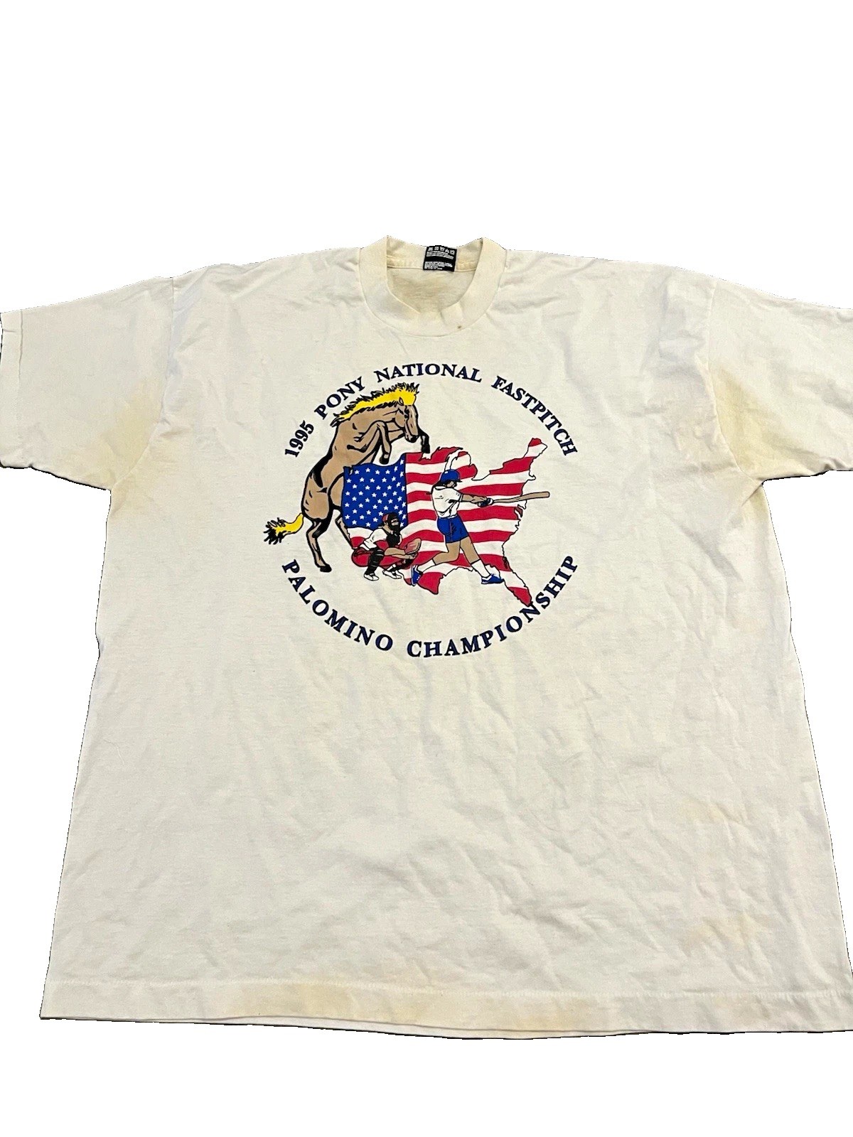 Vintage BEST 1995 Pony Fastpitch Graphic Tee 2XL White Cotton