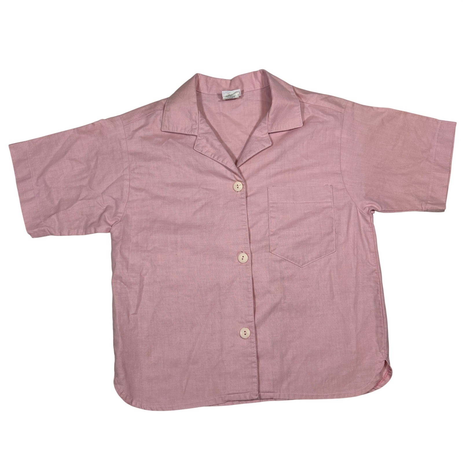 Vintage Sasson Pink Short Sleeve Button Down Shirt Camp Collar Size 10 80024