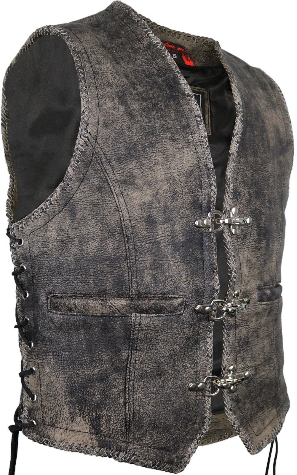 Used look leather vest cowl biker vest rocker vest motorcycle vest club vest