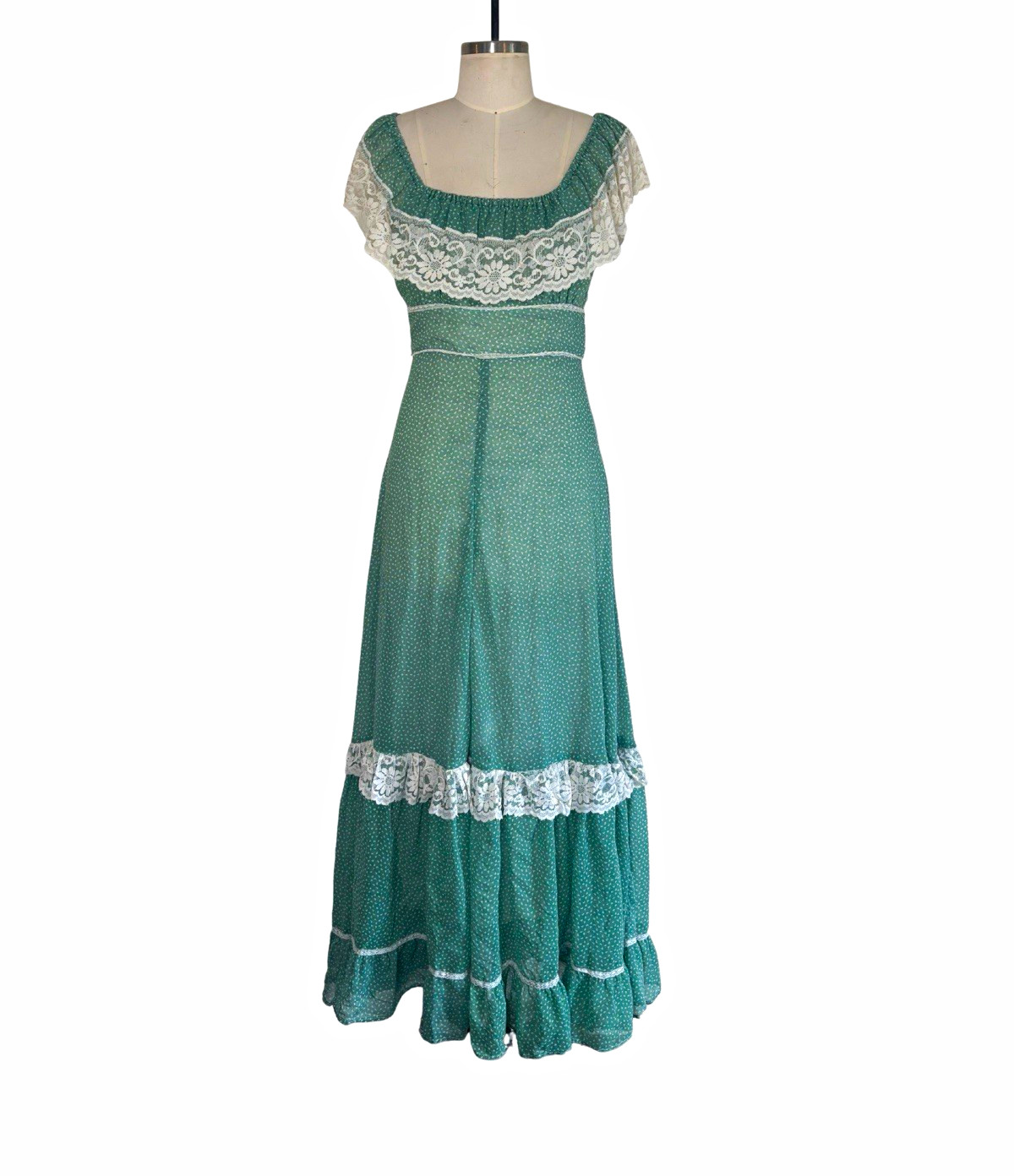 Gunne Sax Vintage 1970s Prairie Green Lace Trim Maxi Dress Size 11 Gunne Sax Vintage 1970s Prairie Green Lace Trim Maxi Dress Size 11