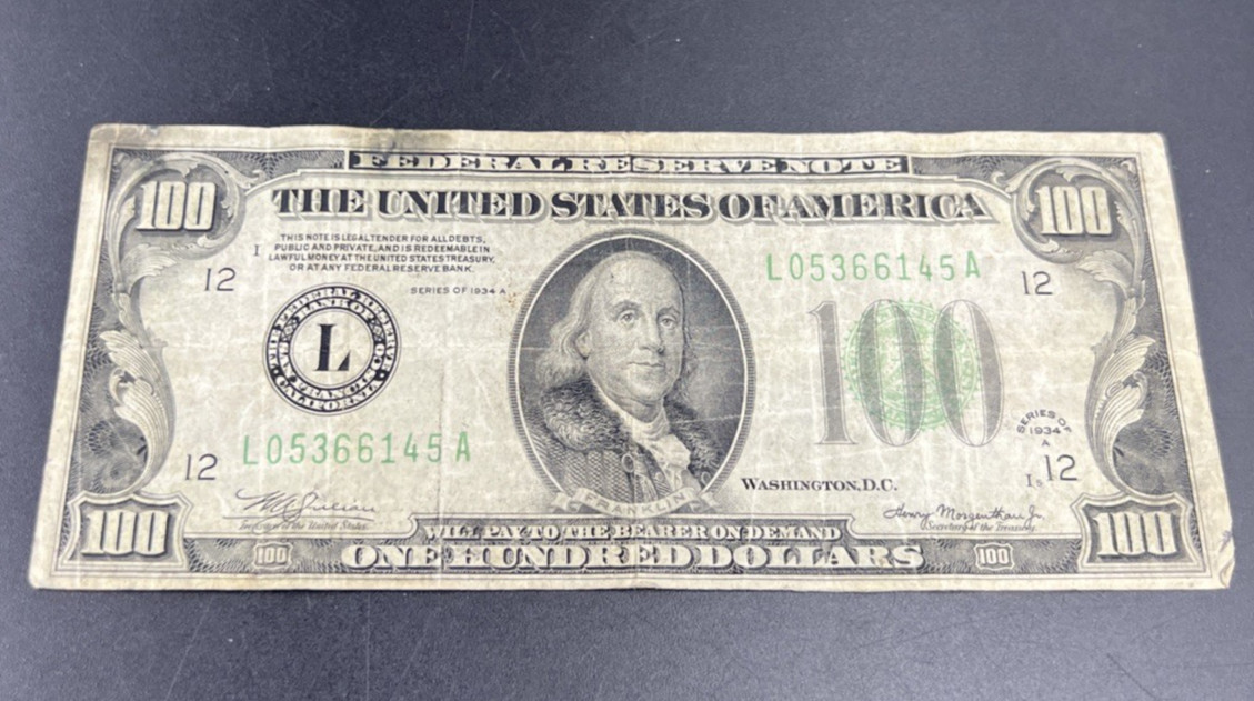 1934 A Mule $100 FRN Federal Reserve Note San Francisco District VG Circ #145