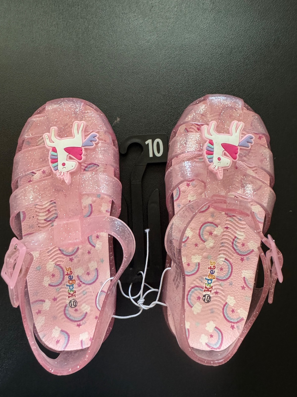 Kidgets Girls Pink Glitter Jelly Shoes Size 10 Unicorn Sandals Water Beach NWT