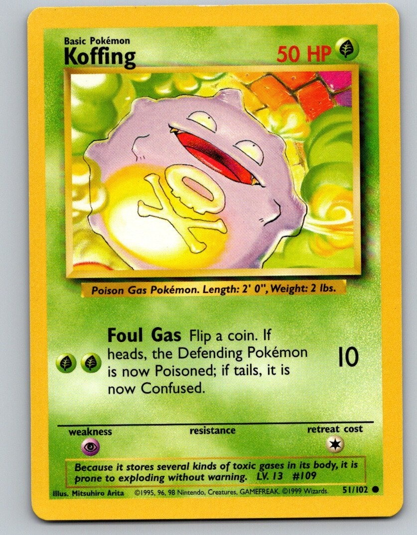 Pokemon TCG Base Set Unlimited - Koffing 51/102 Common LP Pokemon TCG Base Set Unlimited - Koffing 51/102 Common LP