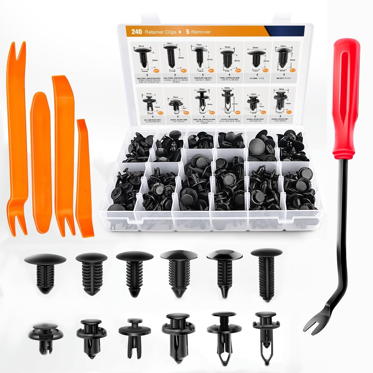 1240PCS Nylon Clip Set - 32 Sizes, Universal Auto Trim Fasteners 