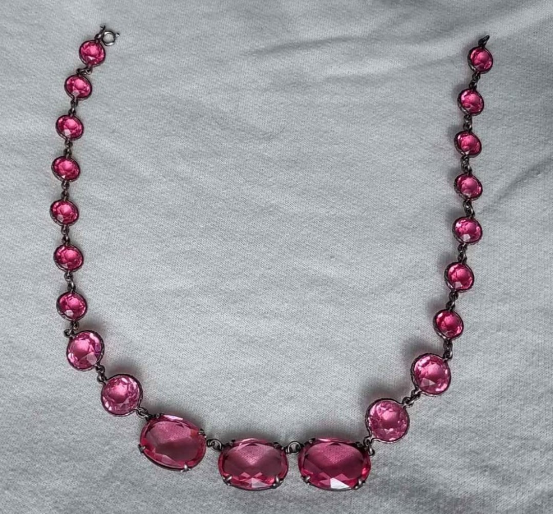 Antique Silver Late Victorian Glass Crystal Paste Riviere Necklace 1860\'s-1890\'s