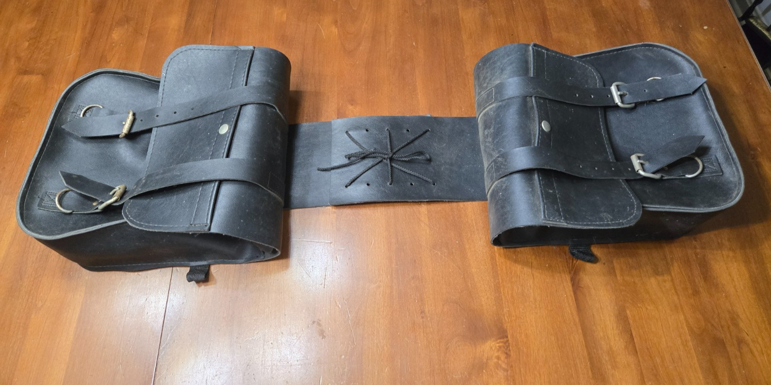 Vintage Willie & Max Black Motorcycle Lace-up Saddle Bags w/ Buckles - Read Vintage Willie & Max Black Motorcycle Lace-up Saddle Bags w/ Buckles - Read