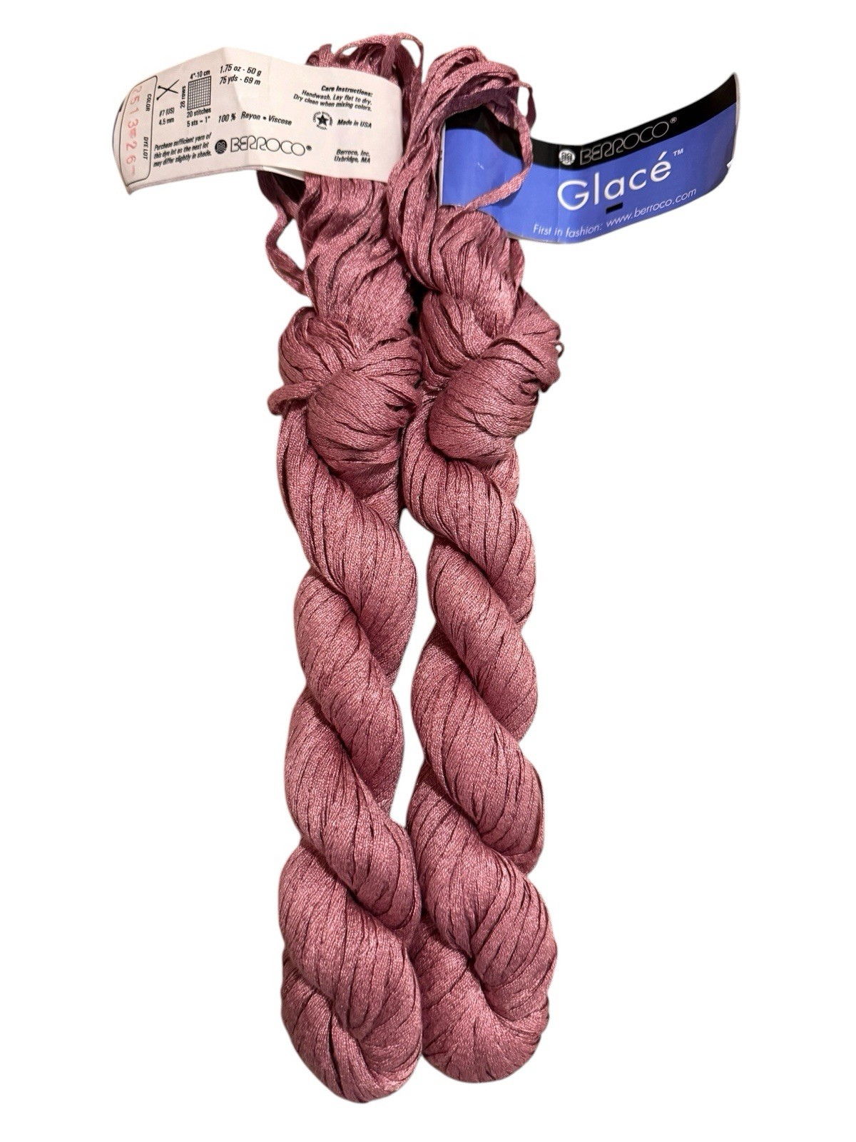 Berroco Glace 2 Hanks Yarn NWT 2513 English Rose Fashion Ribbon 50g 75yds Berroco Glace 2 Hanks Yarn NWT 2513 English Rose Fashion Ribbon 50g 75yds