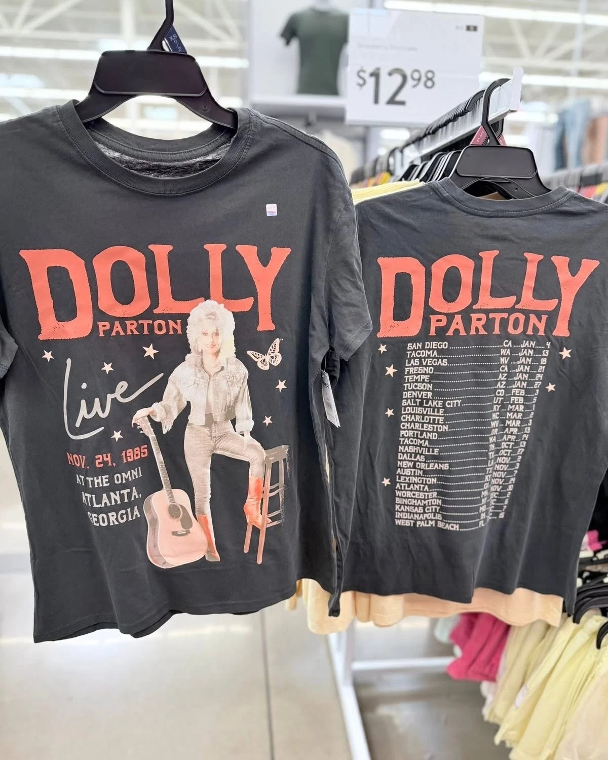 Dolly Parton Live In Concert Tour 1985 Remake 2 sided Black T shirt S-5XL