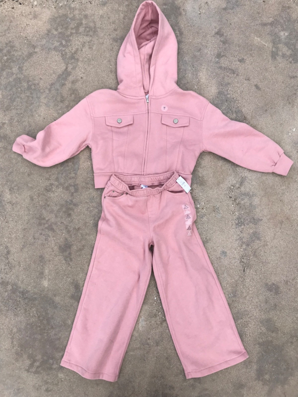 GAP Kids Outfit S Pants 6-7 Soft Pink Sweats Zip Hoodie Size M Button Pockets