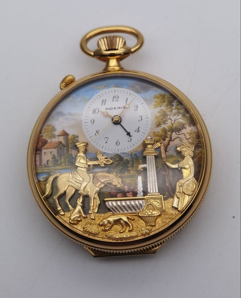 Used MOERIS Pocket Watch Antique Manual Winding REUGE Karakuri Music Box