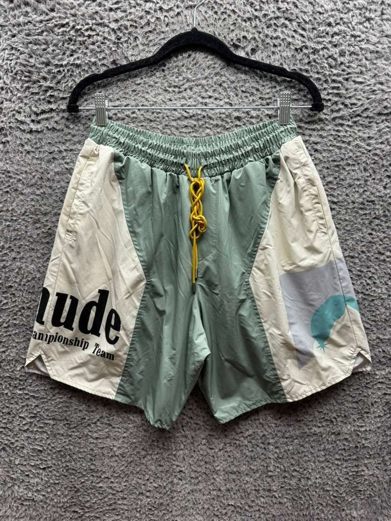 Rhude Senna High Rise Flight Graphic Drawstring Shorts Sage Cream Mens Size L