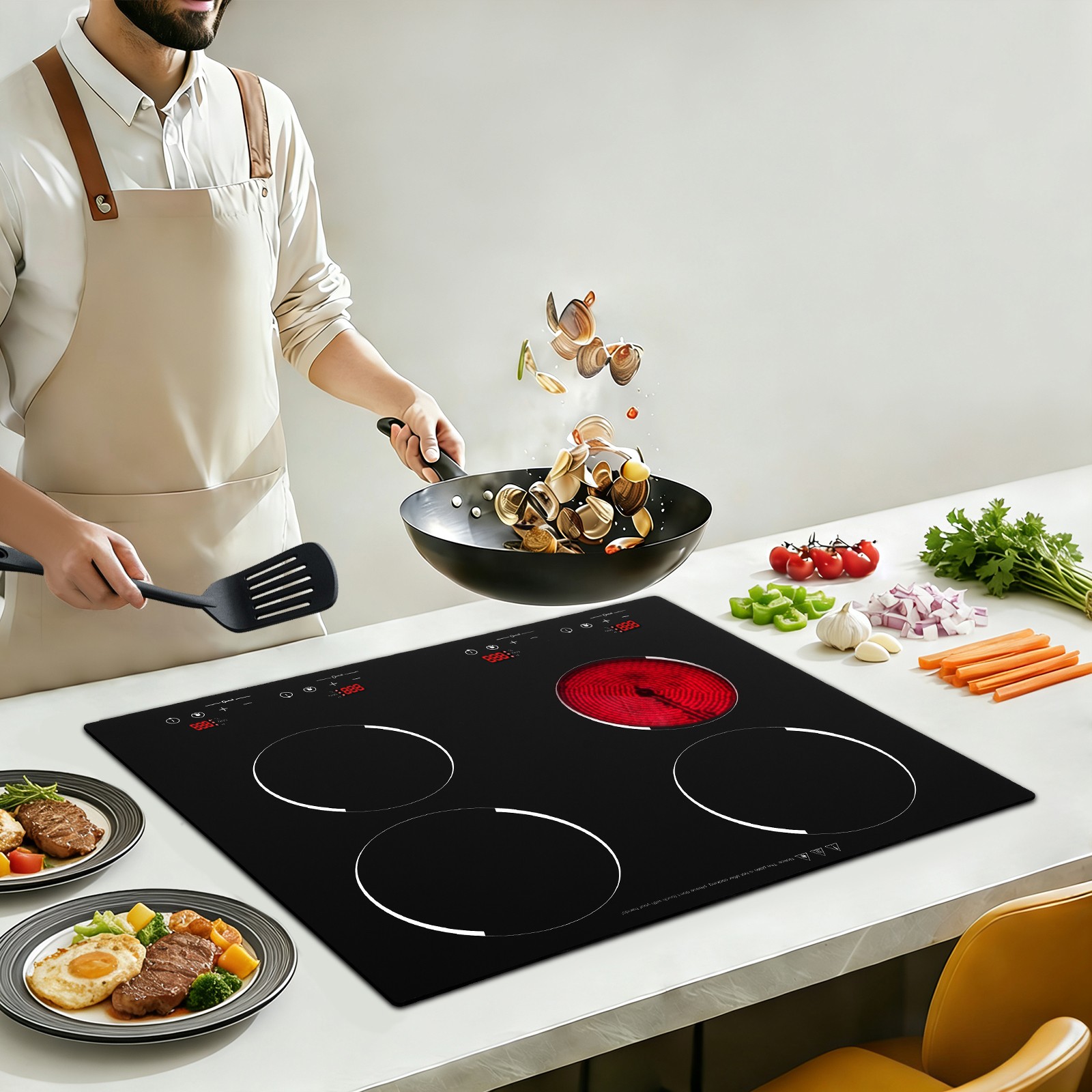 23 Inch Countertop Electric Cooktop 4 Burner,110V  in Electric Stovetop