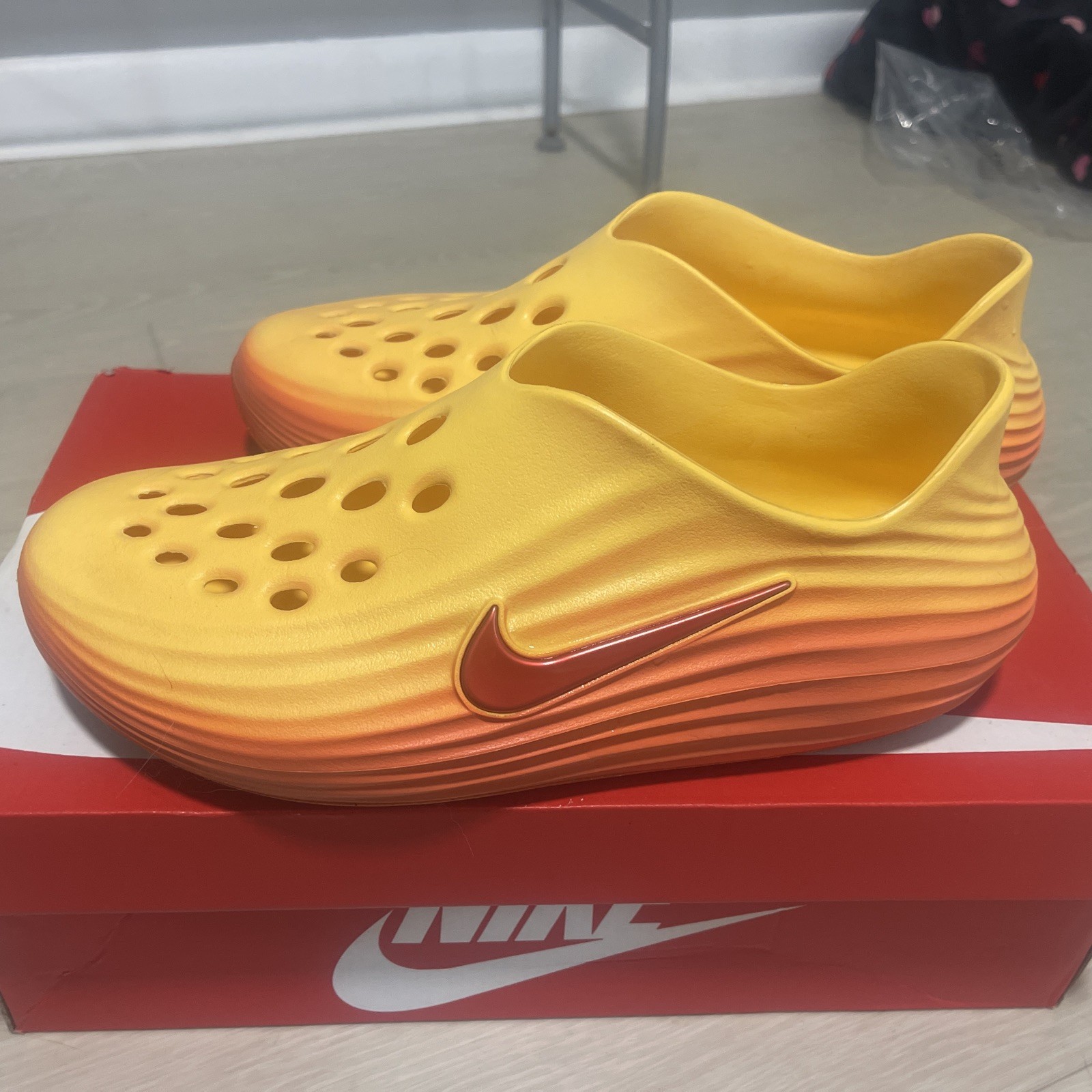 Size 12 Nike ReactX Rejuven8 Men\'s Shoes (Topaz Gold/Turf Orange/Light Crimson)
