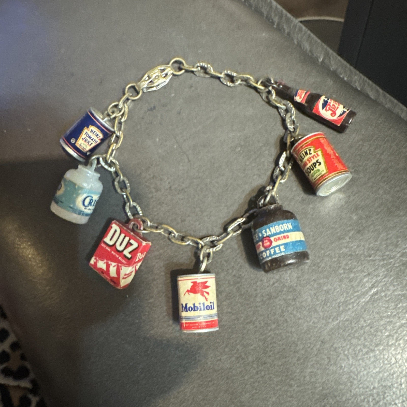 VTG 1939 WORLD'S FAIR HEINZ CRISCO MOBIL OIL Advertising CHARM BRACELET