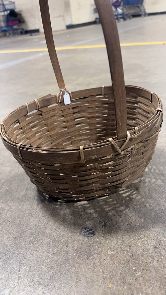 Vintage Woven Wooden Basket with Handle