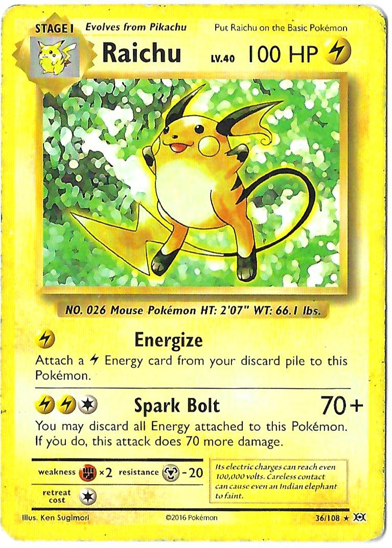 Raichu Holo Rare 36/108 XY - Evolutions Pokemon 201611 HP