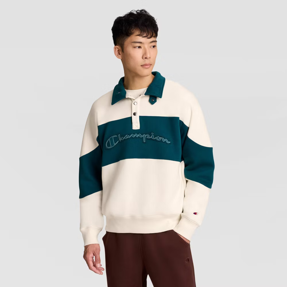 Champion Men\'s Colorblock 1/4 Snap Fleece Mockneck - Cream XL