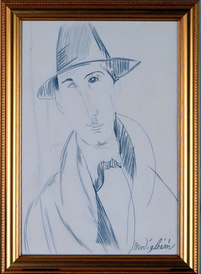 AMEDEO MODIGLIANI / Real Pencil Graphite on Paper, Art Painting Signed / Framed.