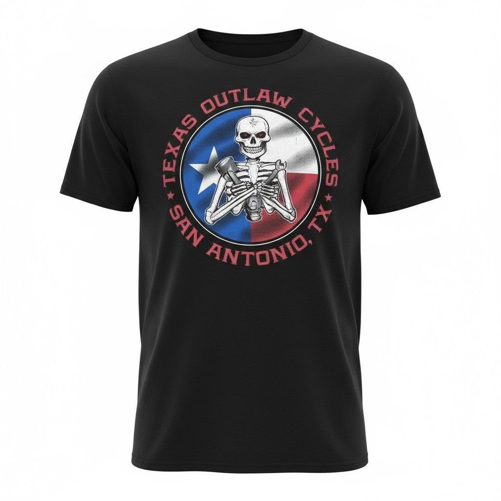 Texas Outlaw Cycles San Antonio TX Black Short Sleeve Graphic Tee Size XL