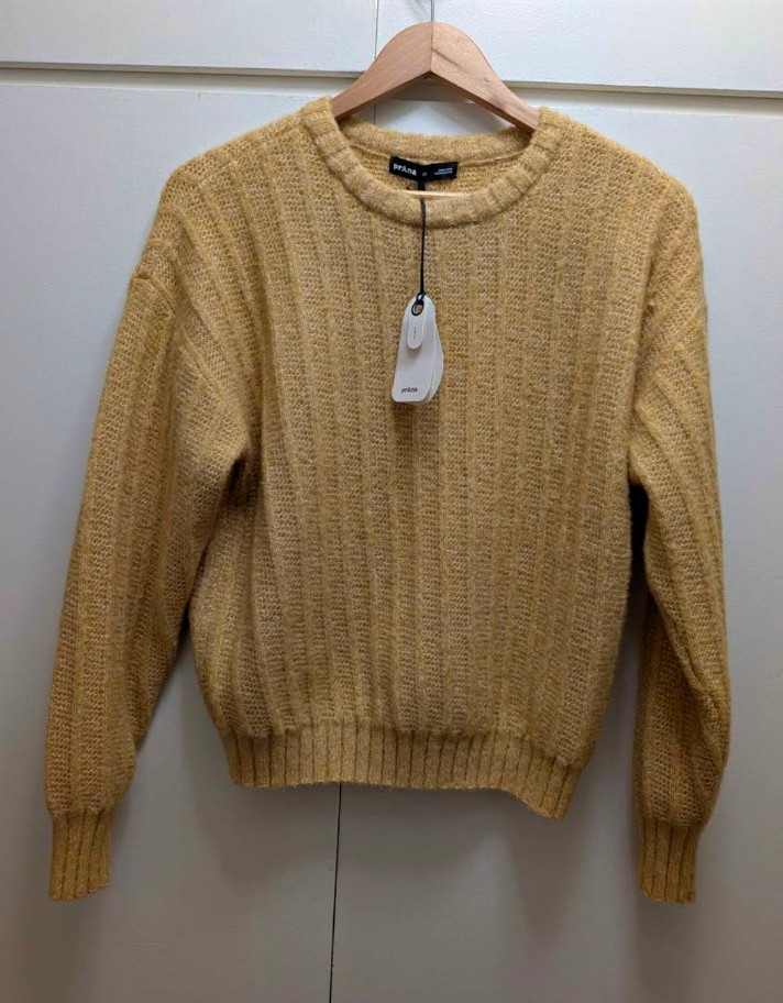 prAna Women\'s Tan Wool Knit Solid Ribbed Crew Neck Pullover Sweater XS