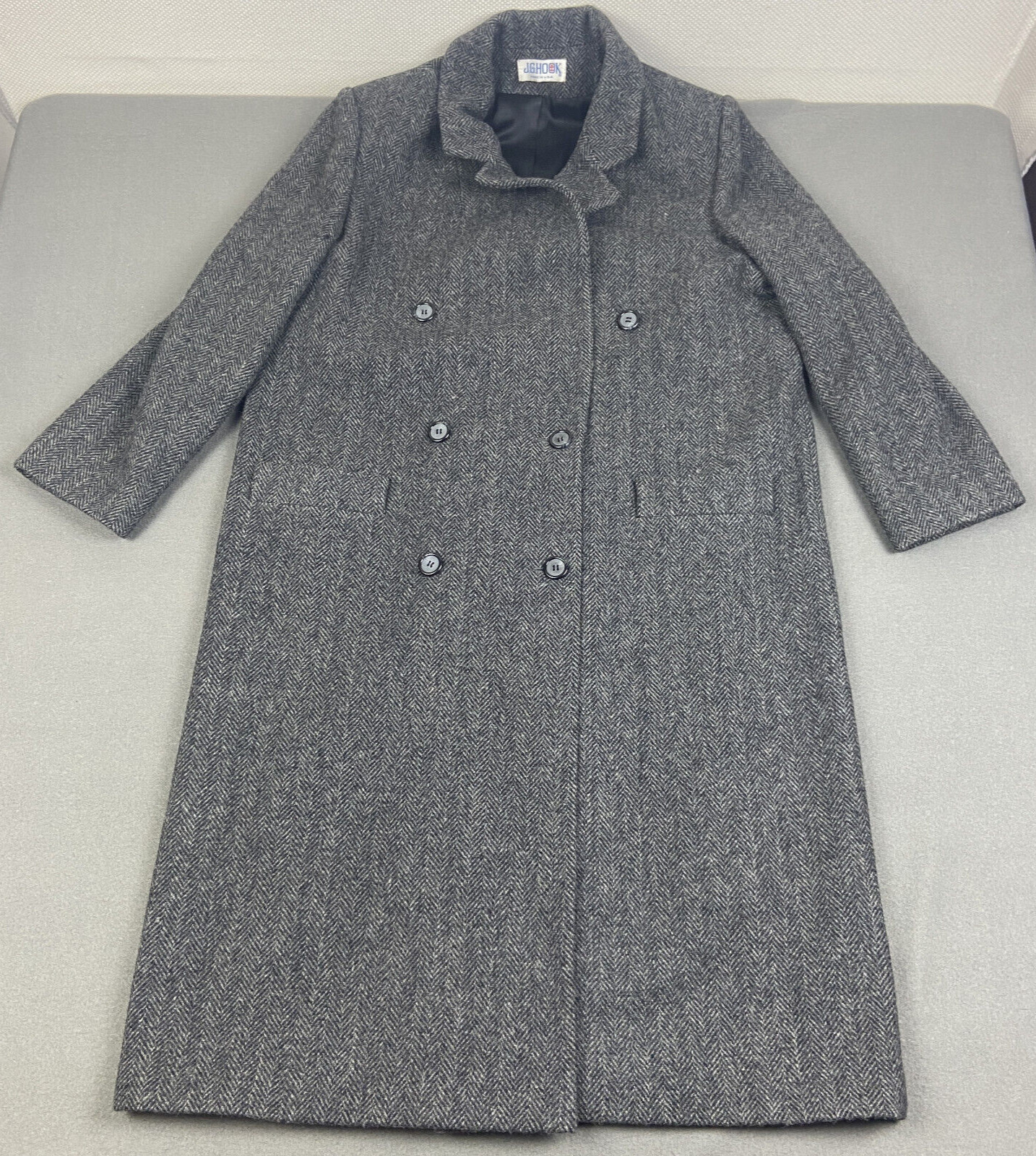 Vintage JG Hook Coat Womens XL Gray Herringbone Wool Double Breasted Union USA