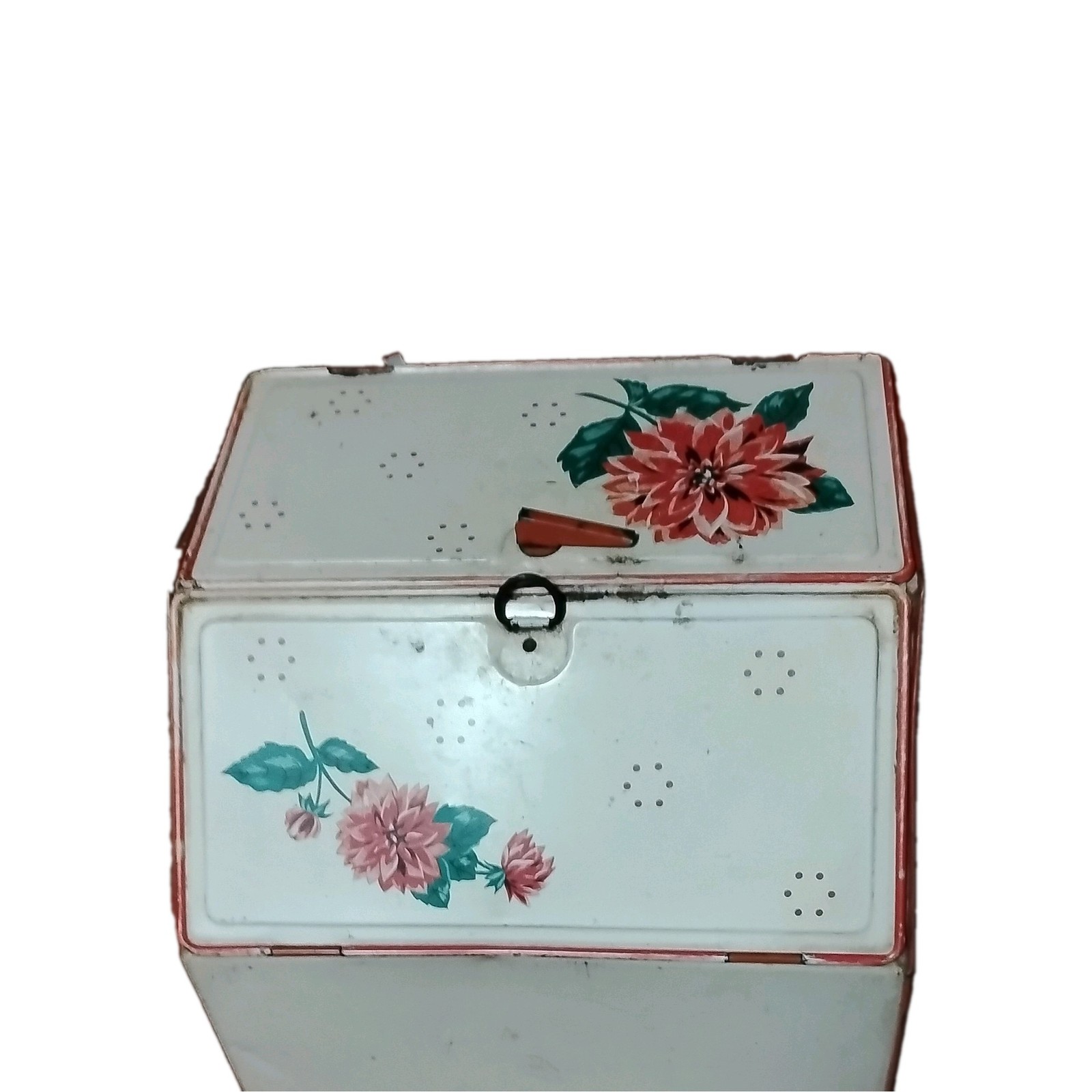 Vintage 1960s Ornate Bread Box w/ painted Flowers 2 compartments made in USA NOS