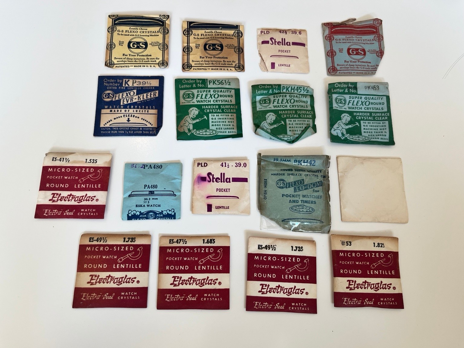 Lot of 17 Vintage Pocket Watch Crystals G-S Stella Electroglas Assorted NOS?