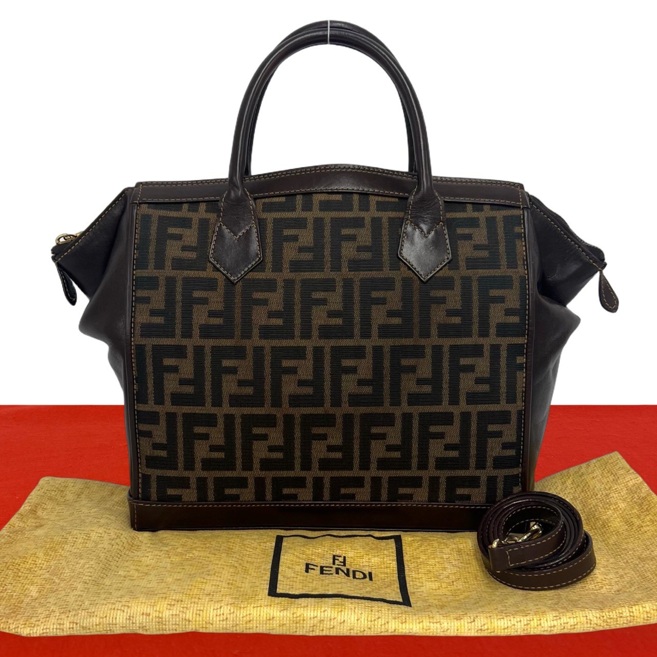 Fendi Zucchetto FF Shoulder Bag Canvas / Leather Brown Unisex #TVB1497