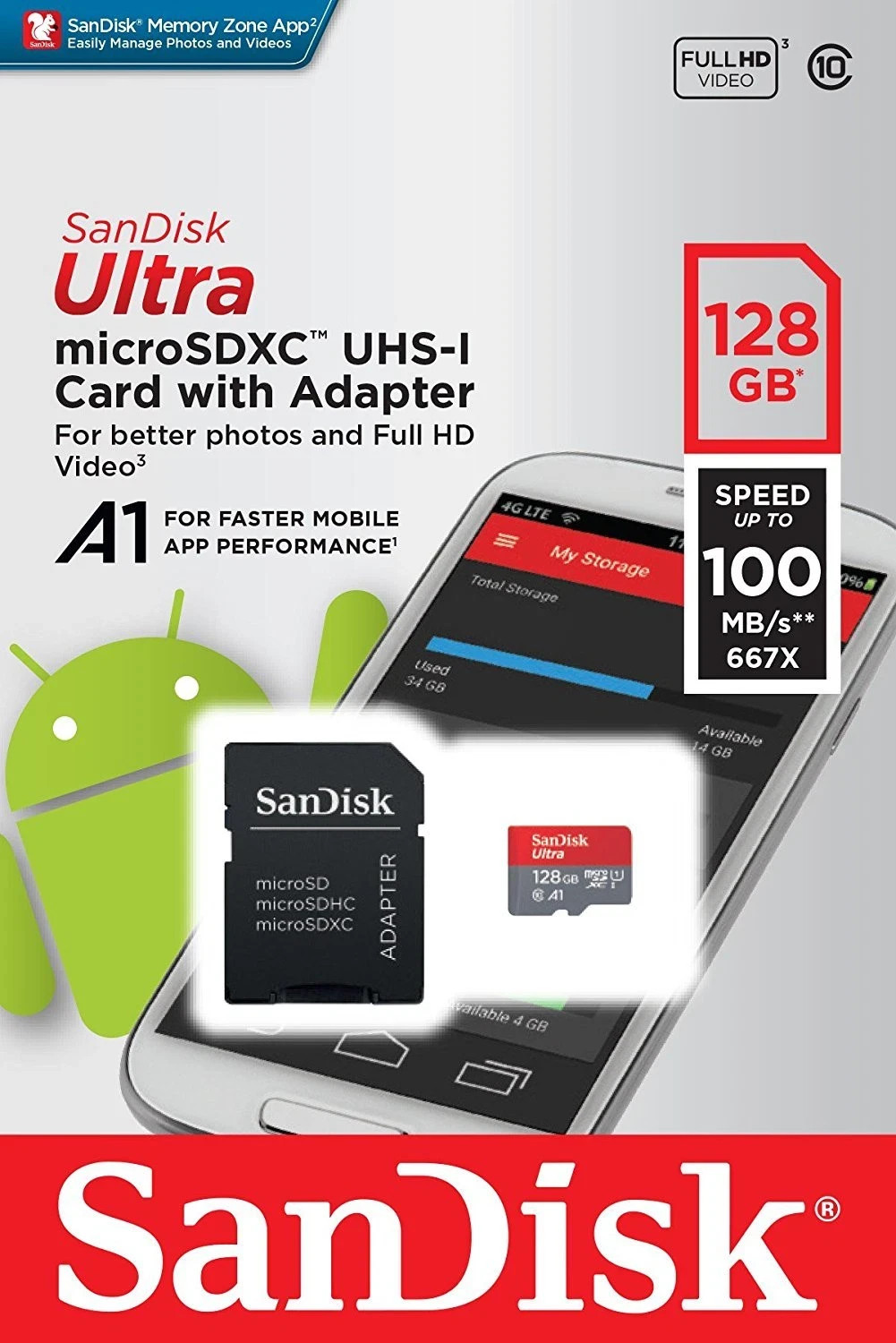 SanDisk 128GB Ultra Micro SD SDXC A1 Class 10 120MB/s 4K HD Memory Card