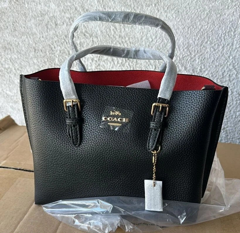 COACH C4084 Small Mollie Tote 25 Cross grain Leather Black