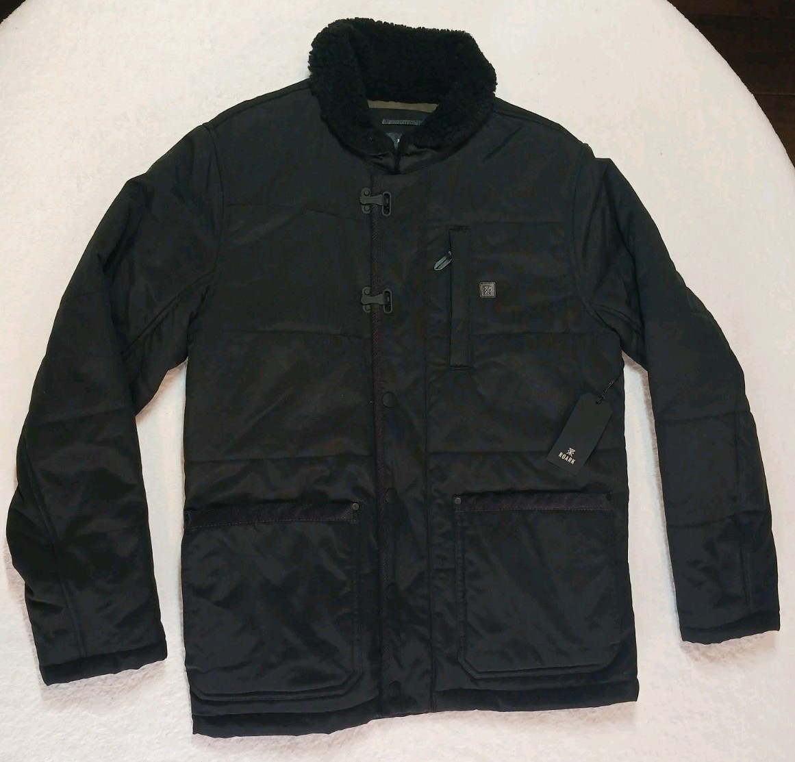 NWT Mens Roark Axeman Jacket $189 Medium Black Fleece Quilt Insulated Clasp New NWT Mens Roark Axeman Jacket $189 Medium Black Fleece Quilt Insulated Clasp New