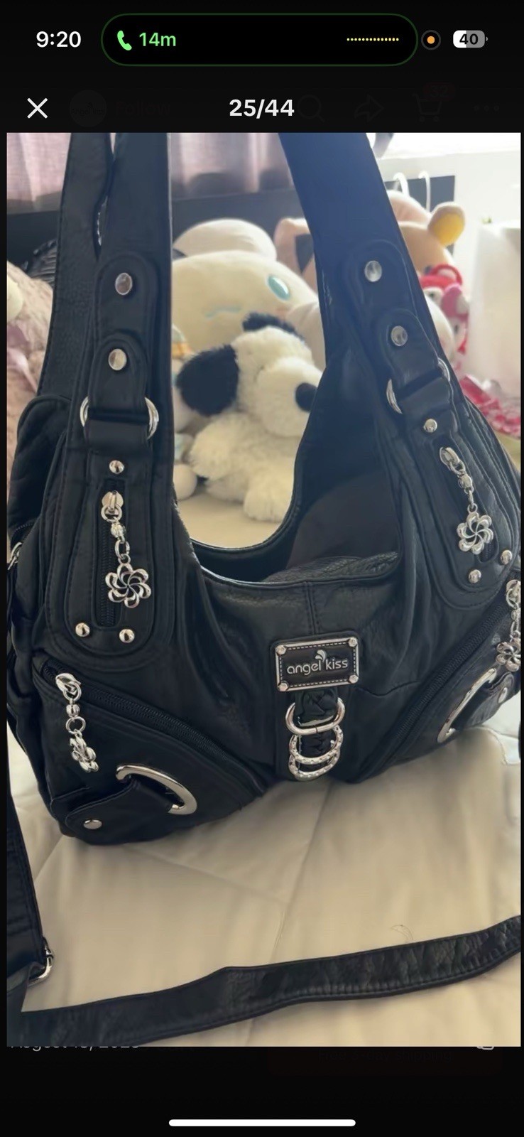Angel Kiss Y2K Moto Hobo Shoulder Bag Black Bronze Multi Pocket Buckle Purse