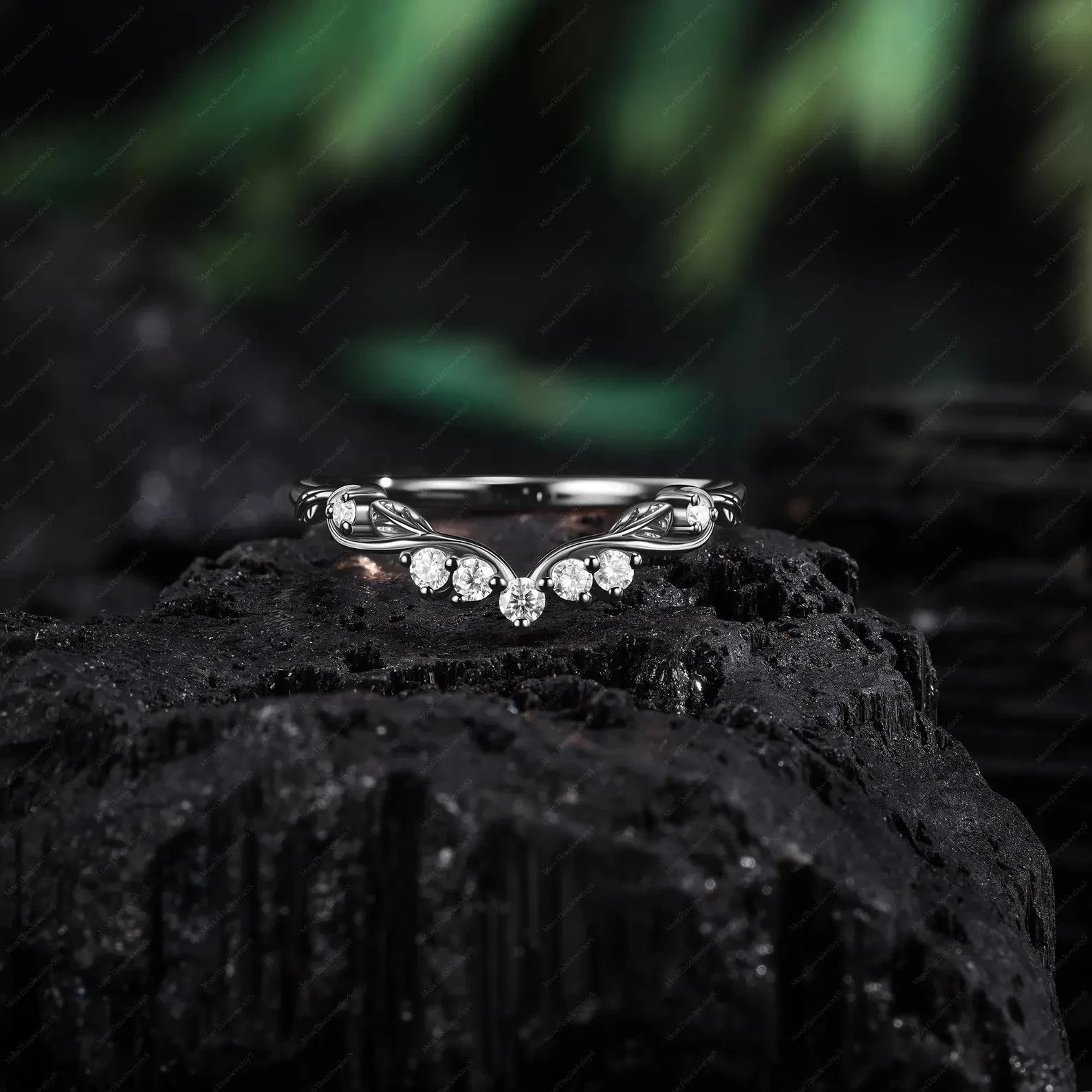 2.40 Ct Curved Natural Diamond wedding band white gold Leaf Vintage wedding band
