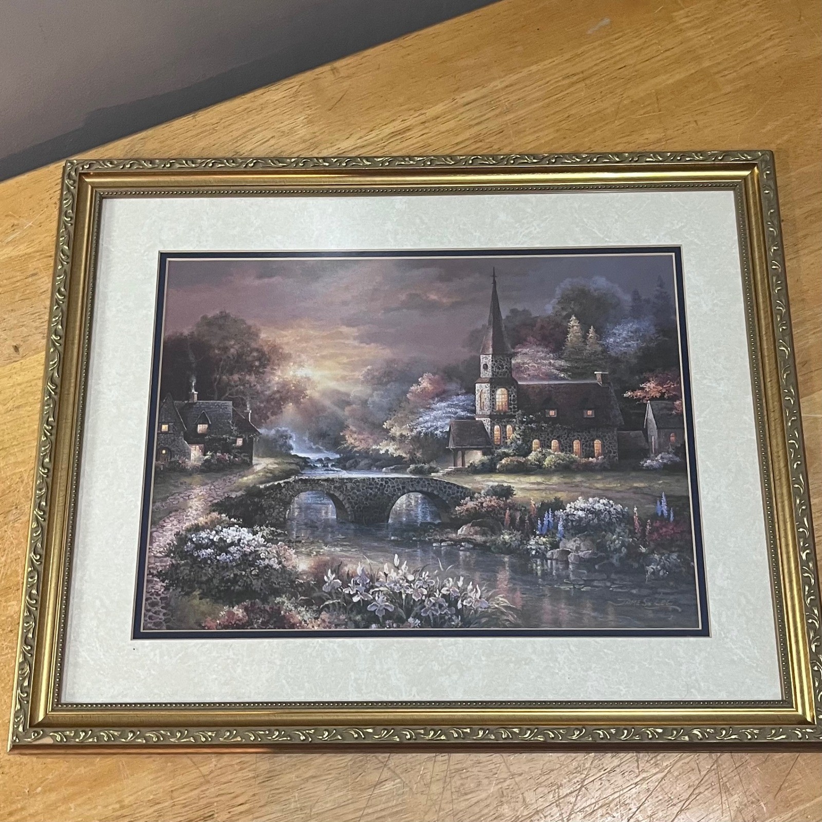 Vtg James Lee Cottage Landscape Framed Print Gold Ornate Frame Home Garden Party