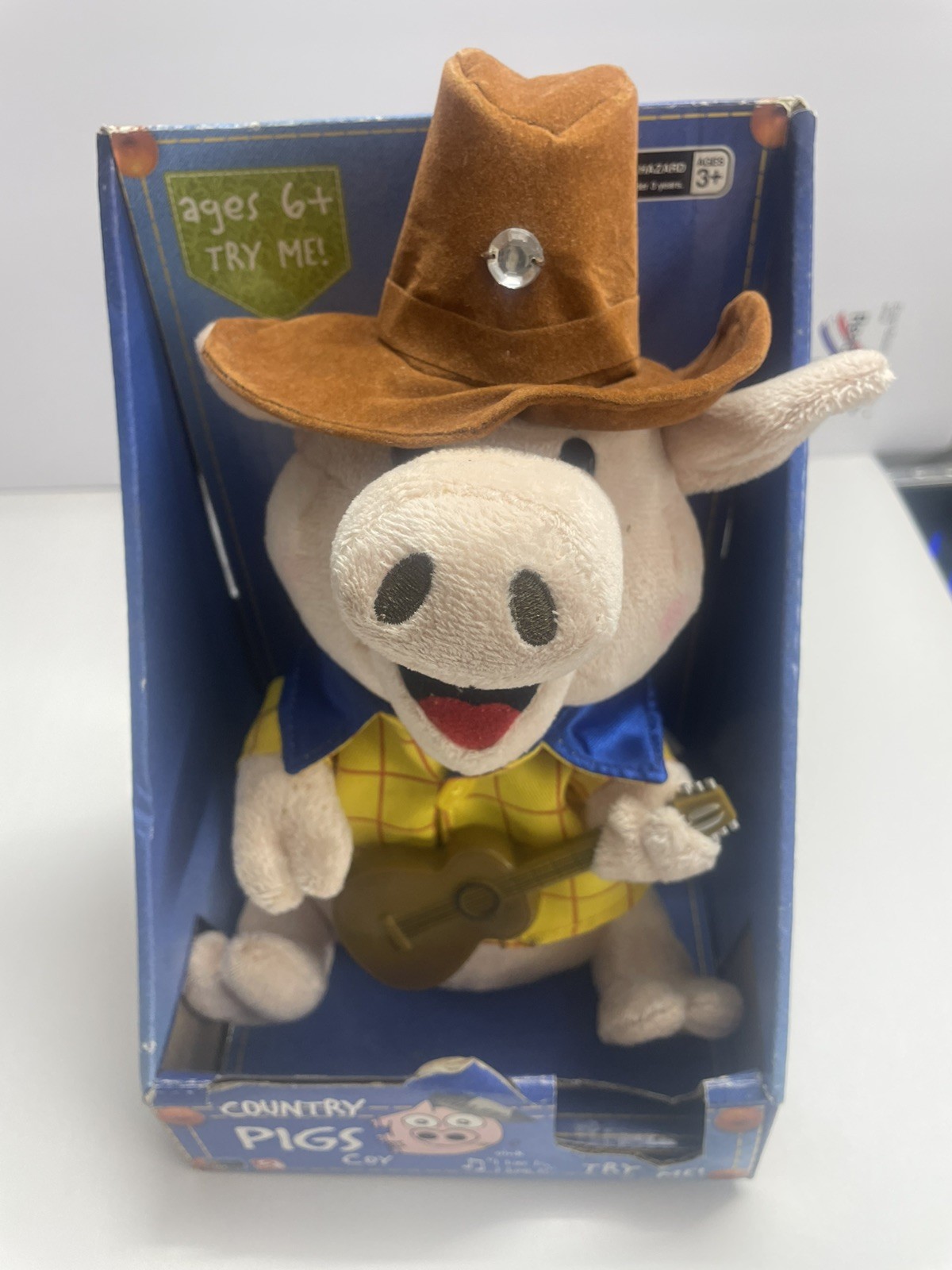 Vintage Gemmy Country Pigs Coy Animated Singing Plush Toy Cowboy Guitar Untested