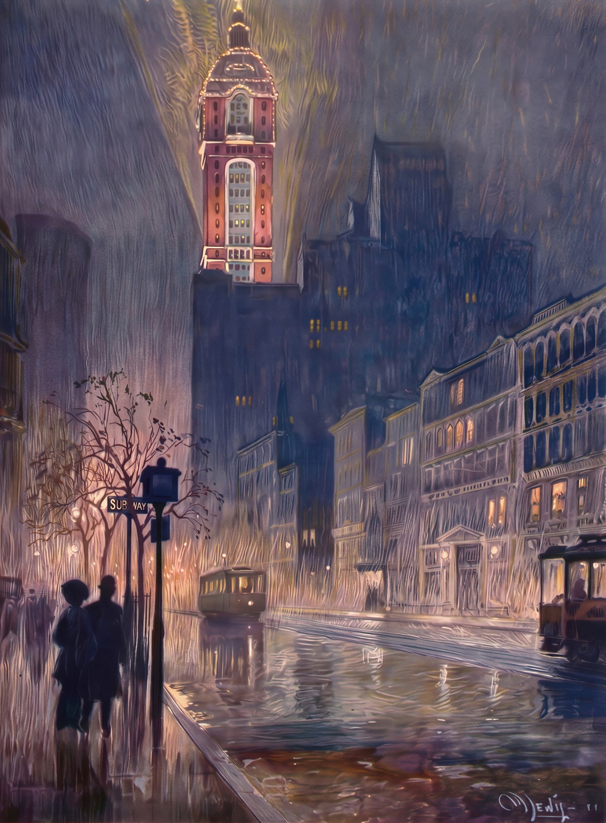 Martin Lewis: Lower Broadway at Night 22x30 Archival Quality Fine Art Print