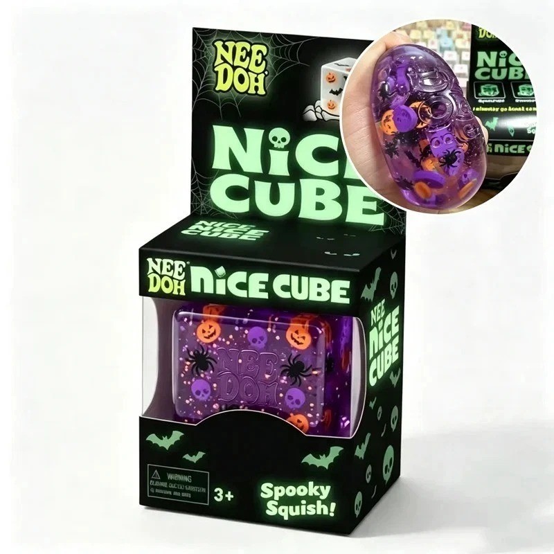 NeeDoh Nice Cube Halloween Edition Spooky Squish Fidget Stress Toy Purpl Pumpkin