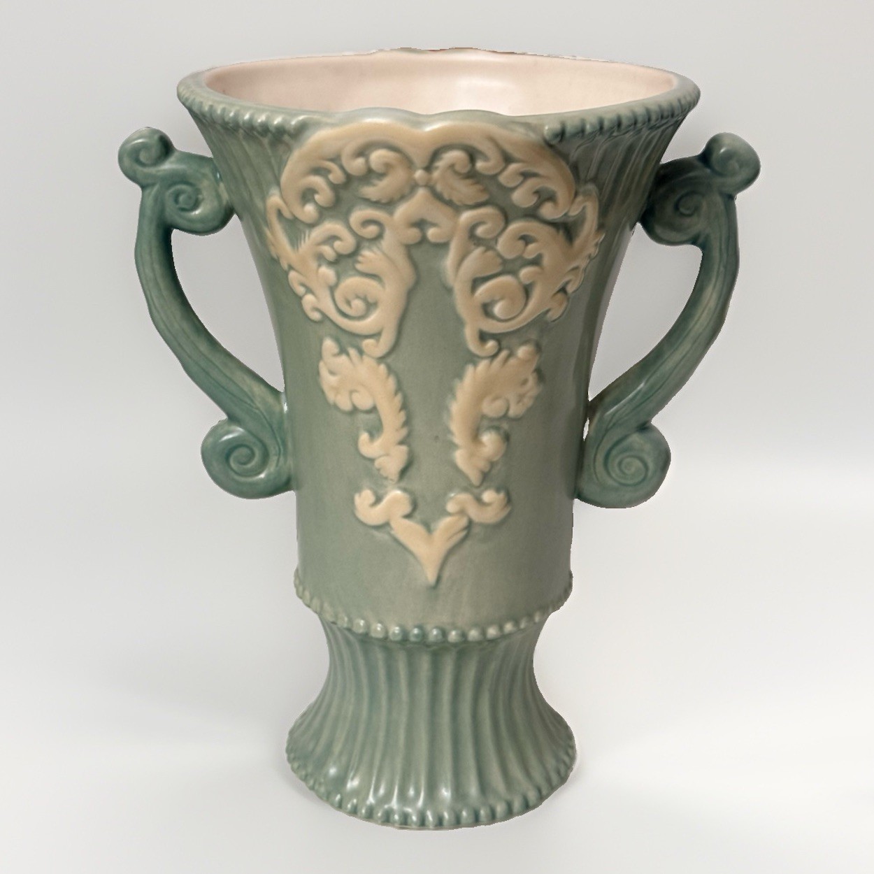 Antique Burton & Burton Green Double Handle Vase, 7.5\