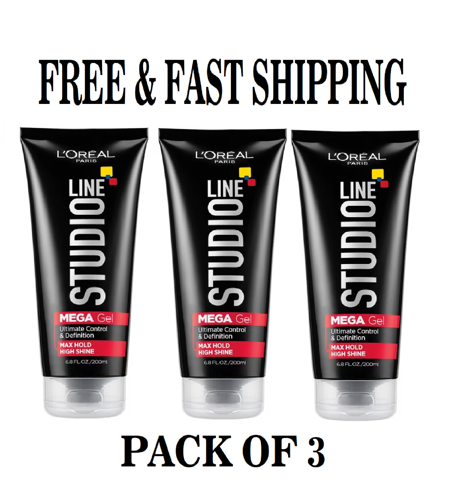 LOreal Studio Line Mega Hair Gel Ultimate Control Max Hold 6.8 Ounce Pack of 3