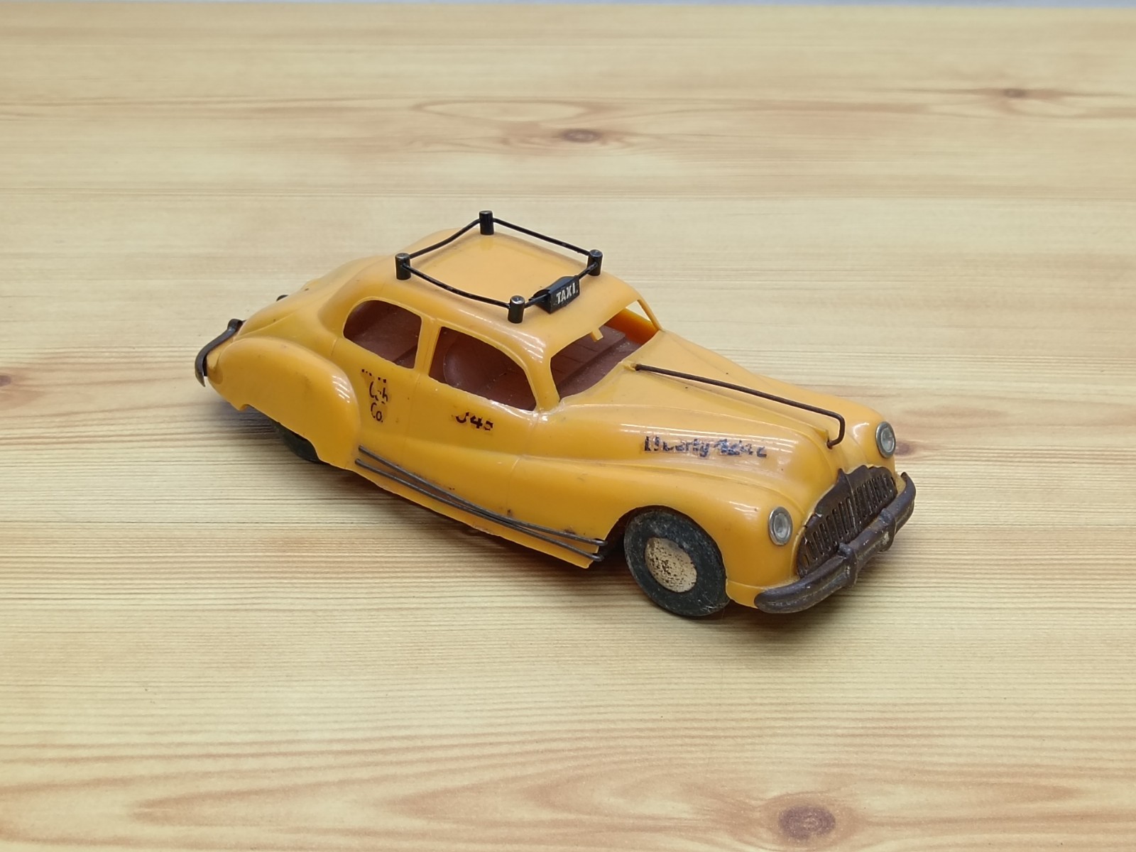 Vintage 1950s Tri-ang Minic Toys Buick Yellow Taxi Clockwork Toy Car - Resto