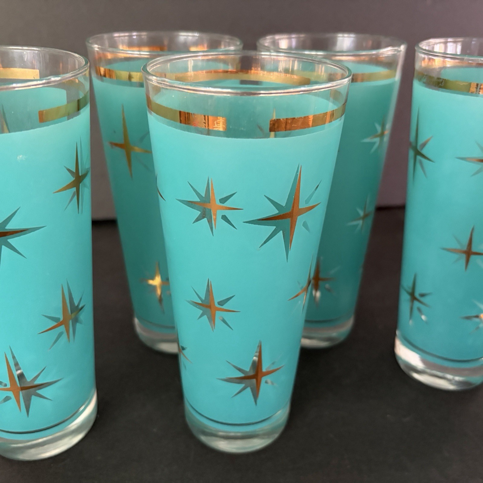 6 Bartlett Collins Atomic North Star Tall Tumblers Highball Glasses Starburst