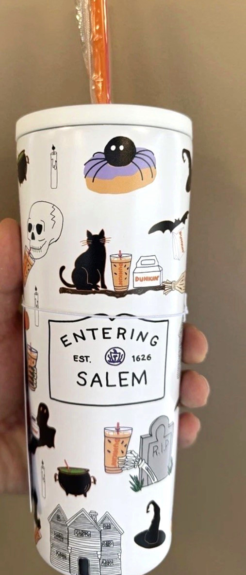Dunkin' Entering Salem Halloween Cat Ghost 24 oz Plastic Tumbler Lid Straw Dunkin' Entering Salem Halloween Cat Ghost 24 oz Plastic Tumbler Lid Straw