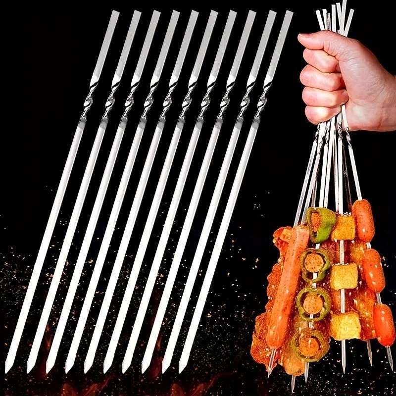 10PCS Flat Metal BBQ Skewers – 12 10PCS Flat Metal BBQ Skewers – 12