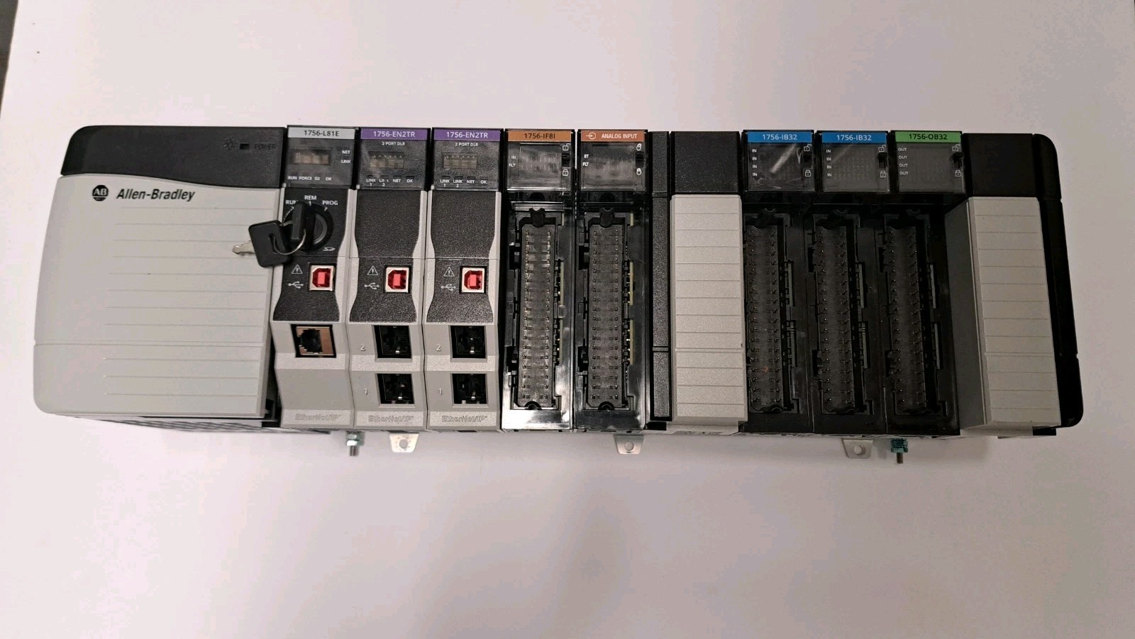 Allen-Bradley 1756-PA75 , 1756-L81E CPU, Two EN2TR ,Two  IF8I,Two IB33 ONE OB32