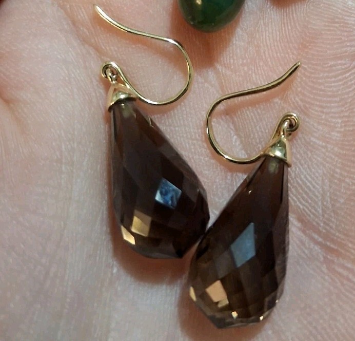 EFFY BH 14K YELLOW GOLD SMOKY QUARTZ DROP EARRINGS
