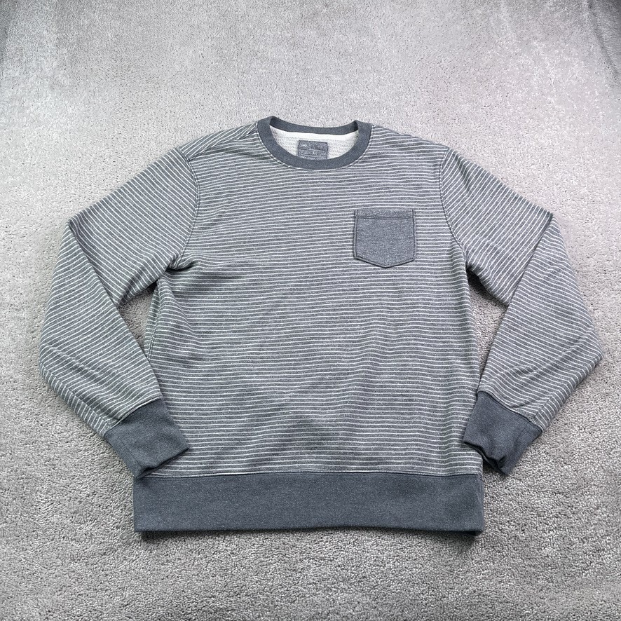 Gap Sweatshirt Mens Large Gray Striped Pocket French Terry Crew Neck Pullover