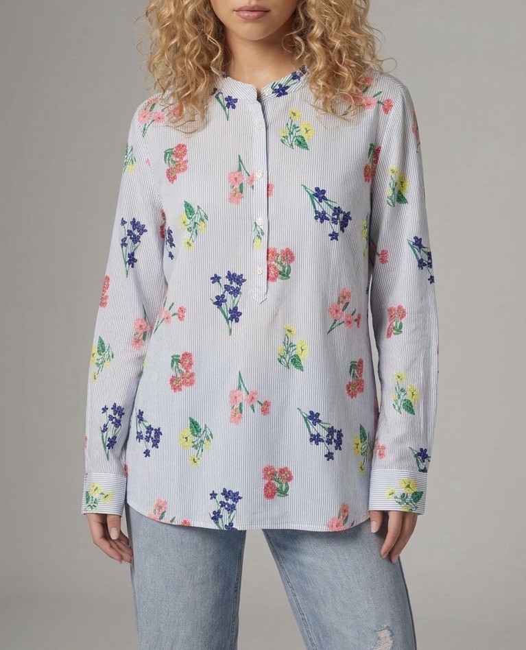 NWT Talbots Women’s Size PL Blue Floral Rayon Partial Button Up Pullover Tunic