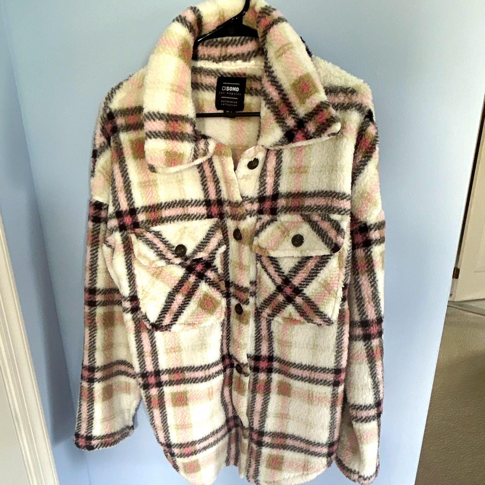 Cisono Los Angeles Plaid Shacket Jacket Button Front Pockets Collared L Cisono Los Angeles Plaid Shacket Jacket Button Front Pockets Collared L